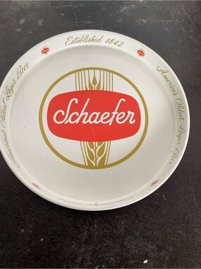 Schaefer Branded White and Red Decorative Serving Tray